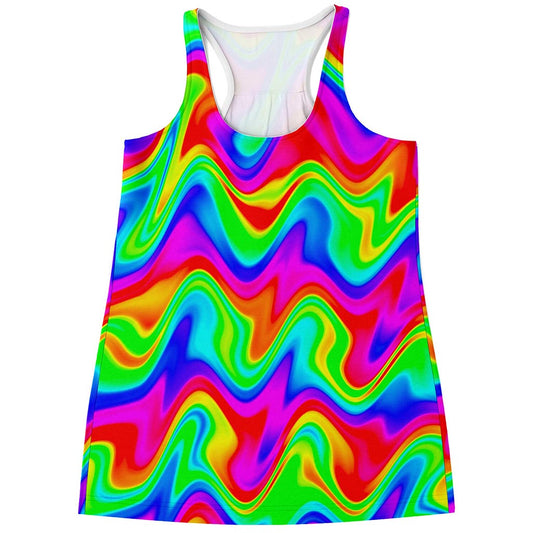 Psychedelic Rainbow Trippy Print Women's Racerback Tank Top