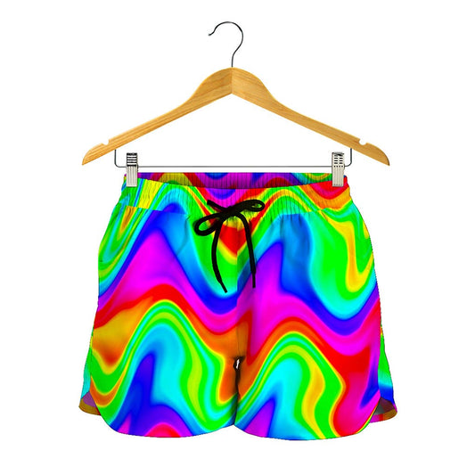 Psychedelic Rainbow Trippy Print Women's Shorts