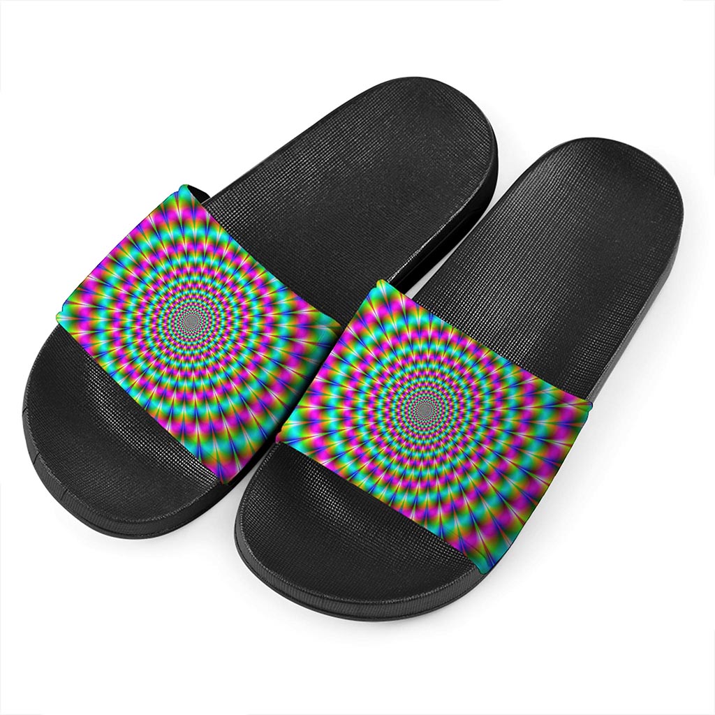 Psychedelic Rave Optical Illusion Black Slide Sandals