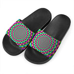 Psychedelic Rave Optical Illusion Black Slide Sandals
