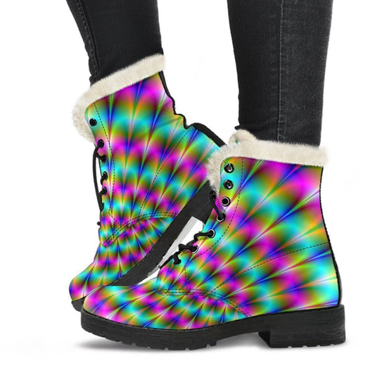 Psychedelic Rave Optical Illusion Comfy Boots GearFrost