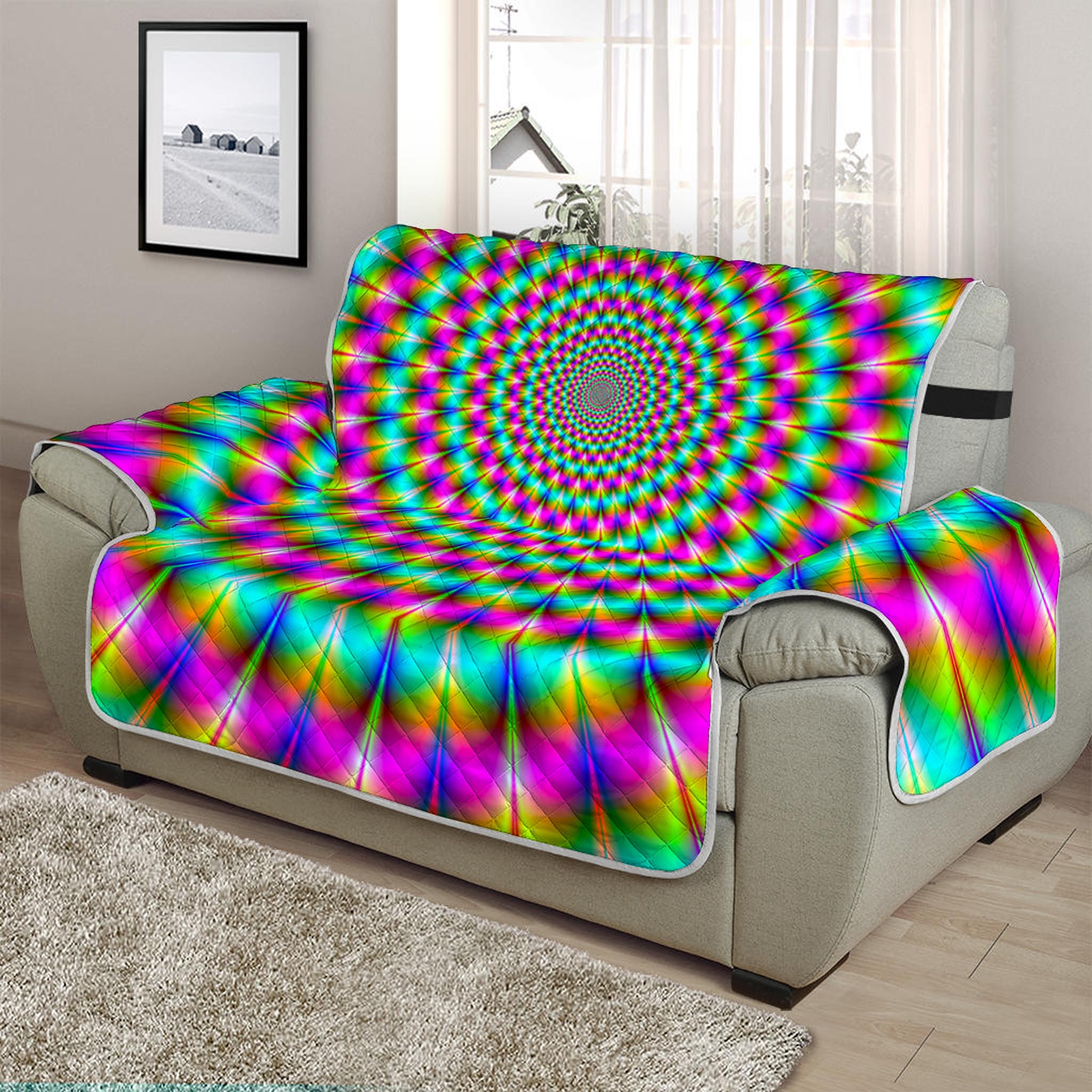 Psychedelic Rave Optical Illusion Half Sofa Protector