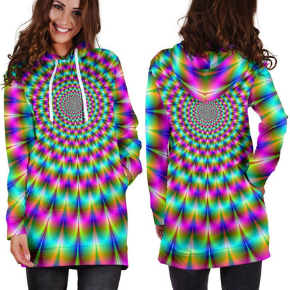Psychedelic Rave Optical Illusion Hoodie Dress GearFrost