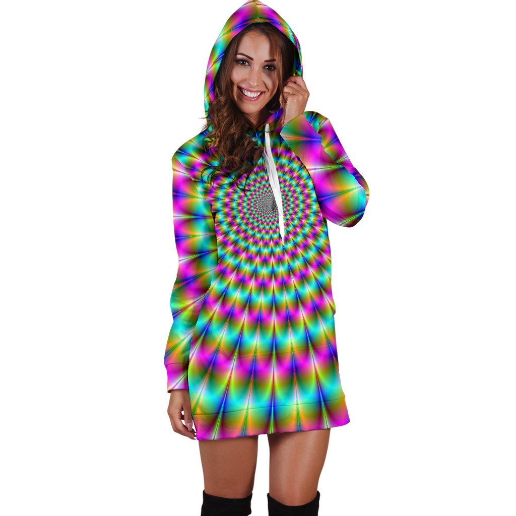 Psychedelic Rave Optical Illusion Hoodie Dress GearFrost