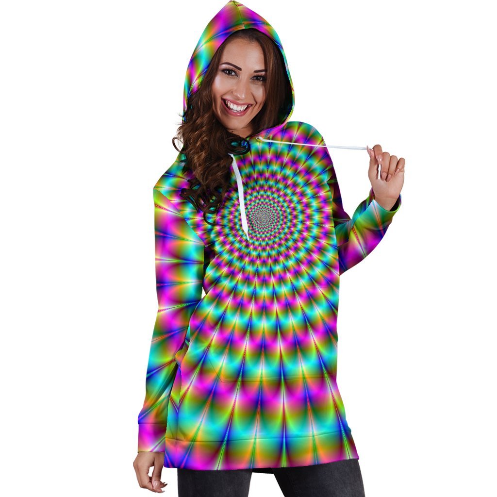 Psychedelic Rave Optical Illusion Hoodie Dress GearFrost