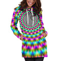 Psychedelic Rave Optical Illusion Pullover Hoodie Dress