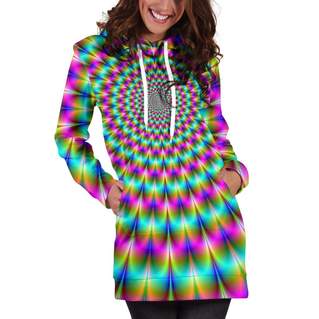 Psychedelic Rave Optical Illusion Hoodie Dress GearFrost