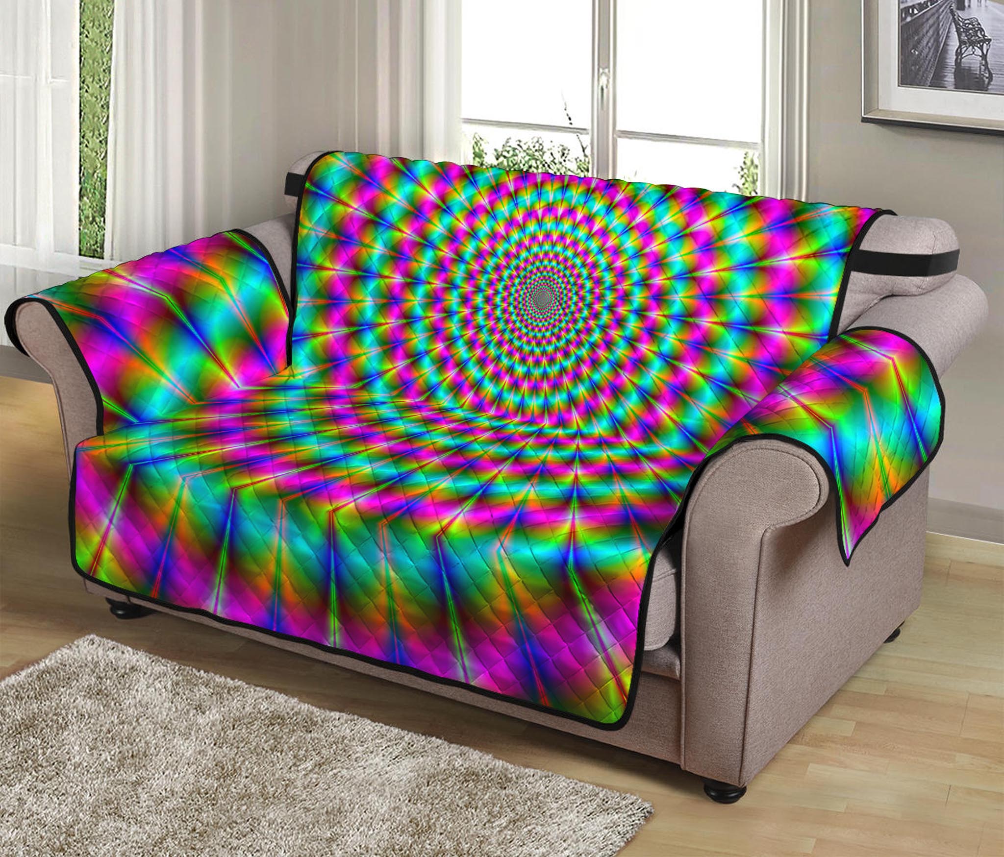 Psychedelic Rave Optical Illusion Loveseat Protector