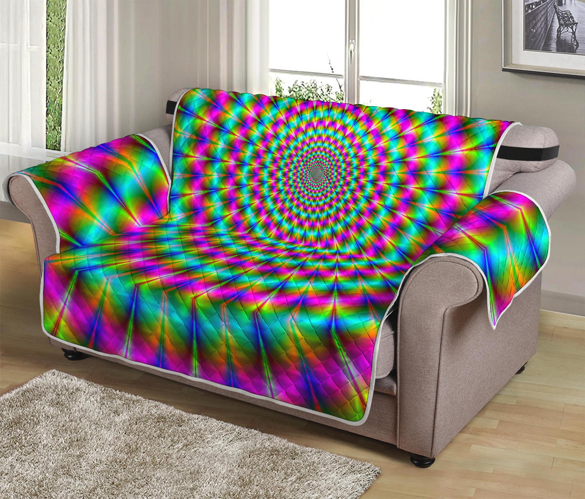 Psychedelic Rave Optical Illusion Loveseat Protector