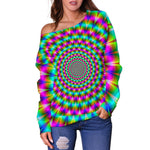 Psychedelic Rave Optical Illusion Off Shoulder Sweatshirt GearFrost