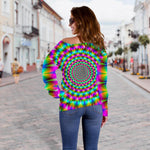 Psychedelic Rave Optical Illusion Off Shoulder Sweatshirt GearFrost
