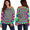 Psychedelic Rave Optical Illusion Off Shoulder Sweatshirt GearFrost