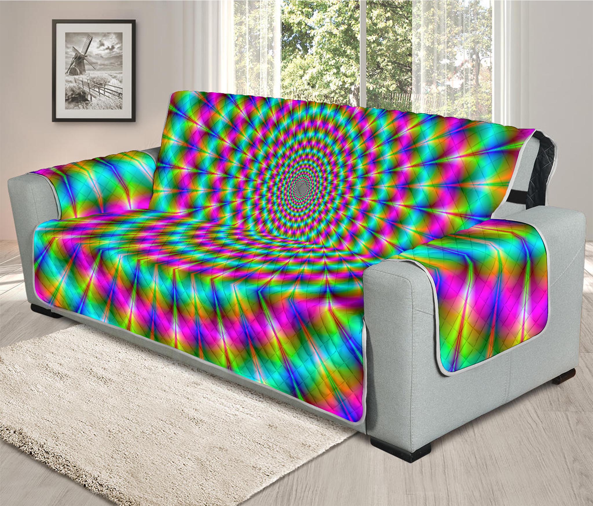 Psychedelic Rave Optical Illusion Oversized Sofa Protector