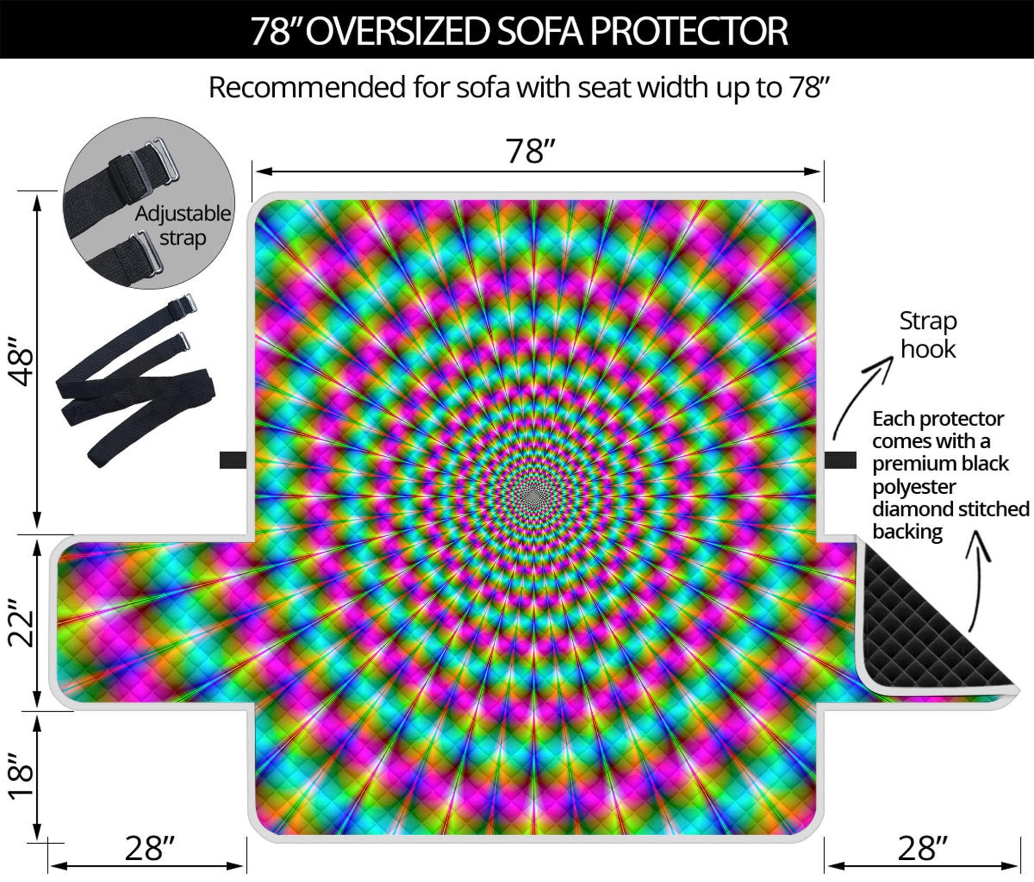 Psychedelic Rave Optical Illusion Oversized Sofa Protector