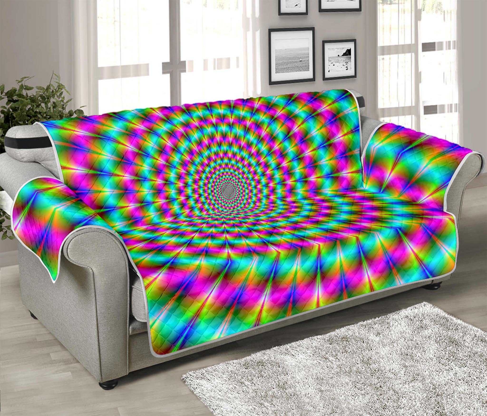 Psychedelic Rave Optical Illusion Sofa Protector