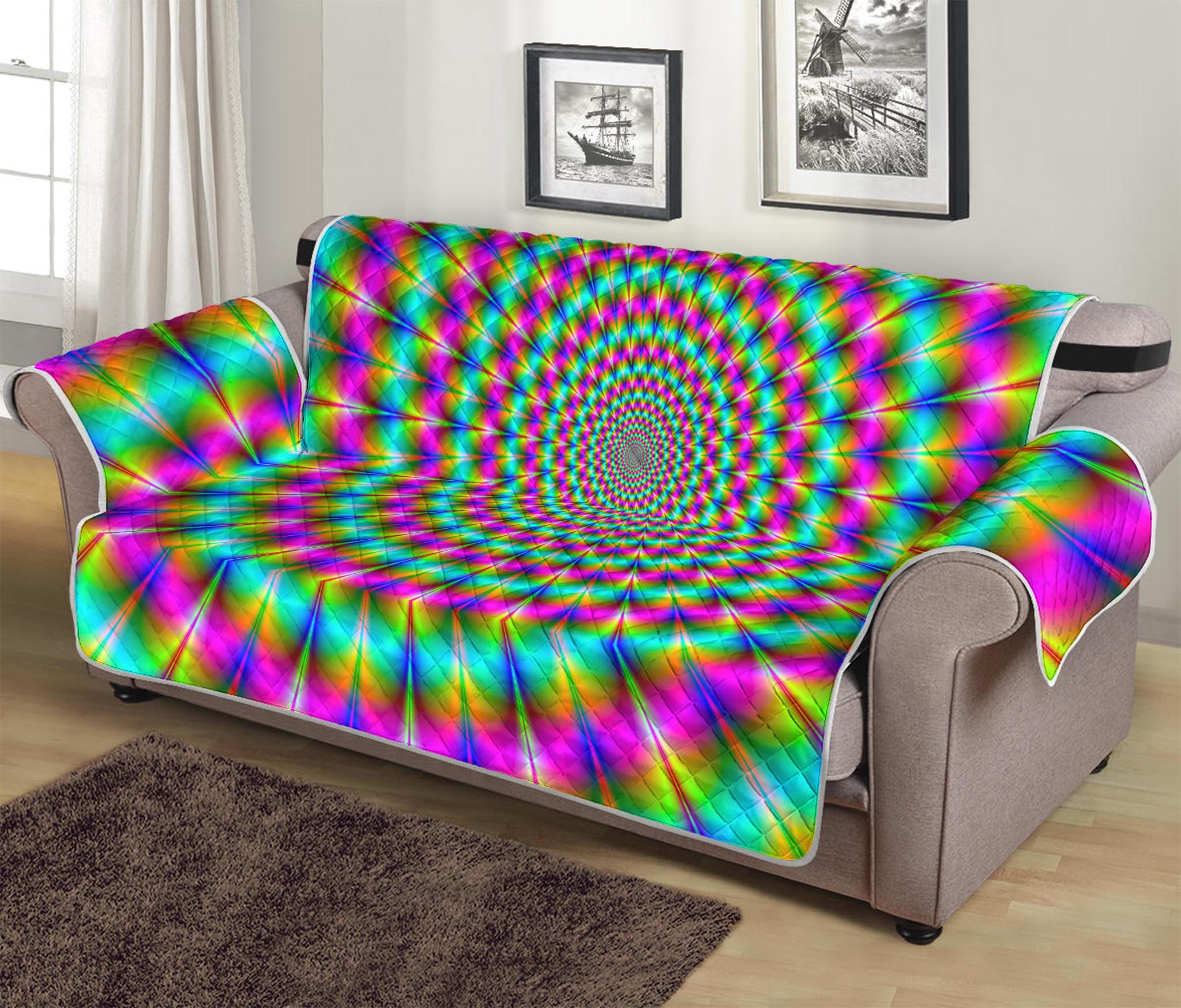 Psychedelic Rave Optical Illusion Sofa Protector