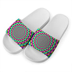 Psychedelic Rave Optical Illusion White Slide Sandals