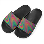 Psychedelic Rave Print Black Slide Sandals