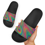 Psychedelic Rave Print Black Slide Sandals