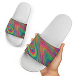Psychedelic Rave Print White Slide Sandals