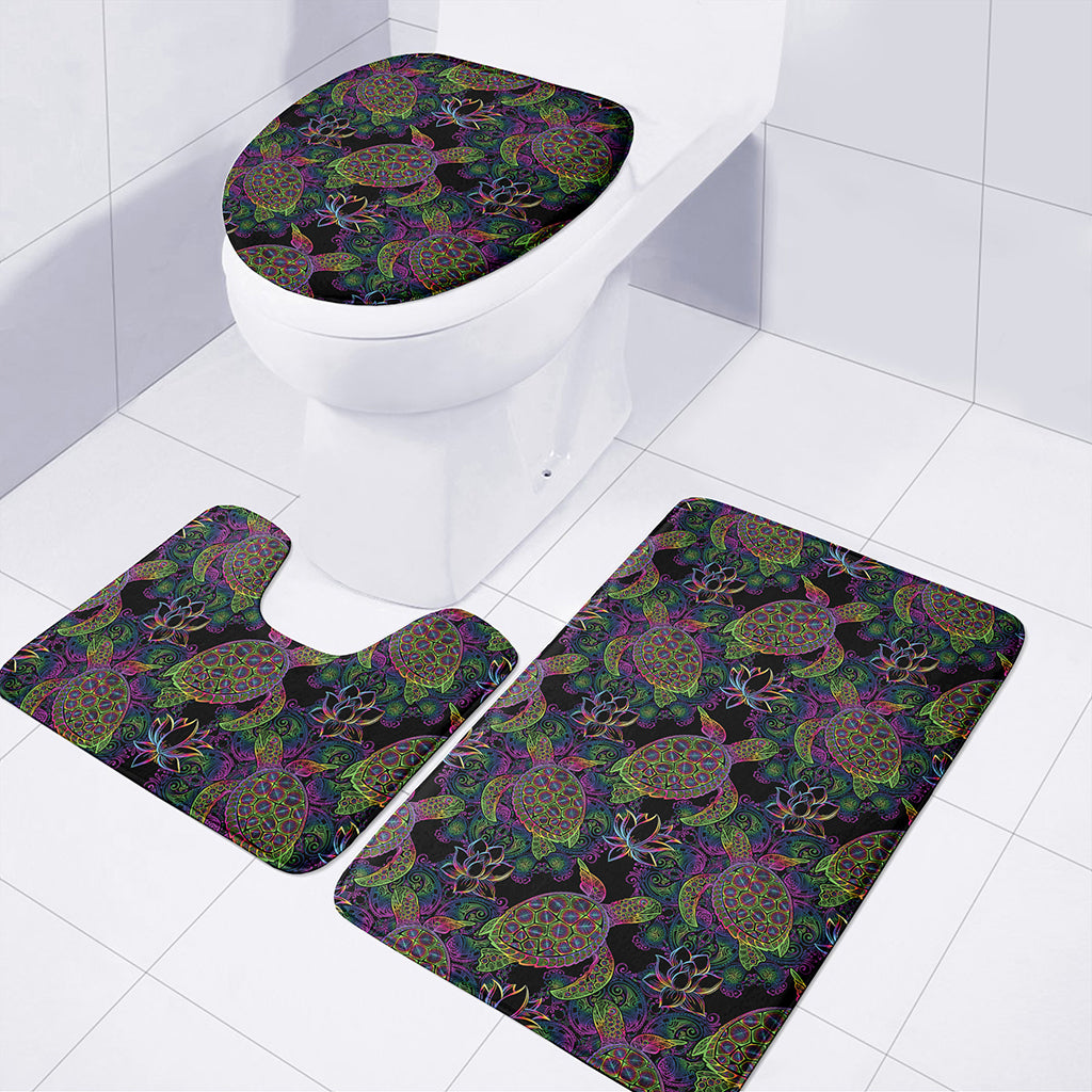 Psychedelic Sea Turtle Pattern Print 3 Piece Bath Mat Set