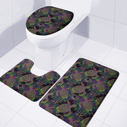 Psychedelic Sea Turtle Pattern Print 3 Piece Bath Mat Set