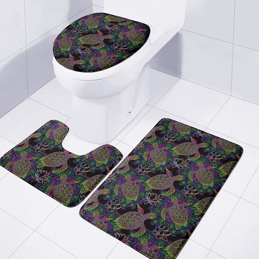 Psychedelic Sea Turtle Pattern Print 3 Piece Bath Mat Set