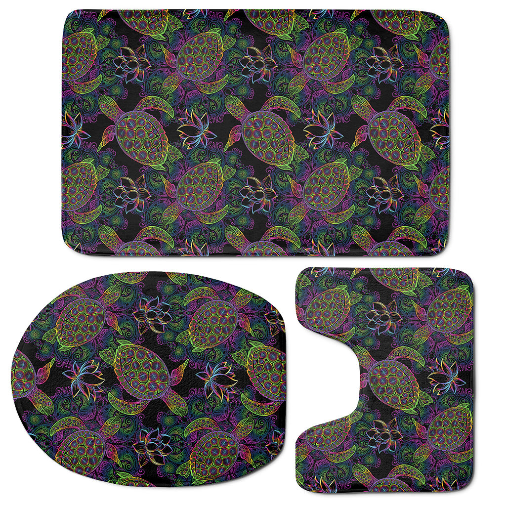 Psychedelic Sea Turtle Pattern Print 3 Piece Bath Mat Set
