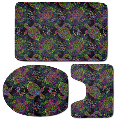 Psychedelic Sea Turtle Pattern Print 3 Piece Bath Mat Set