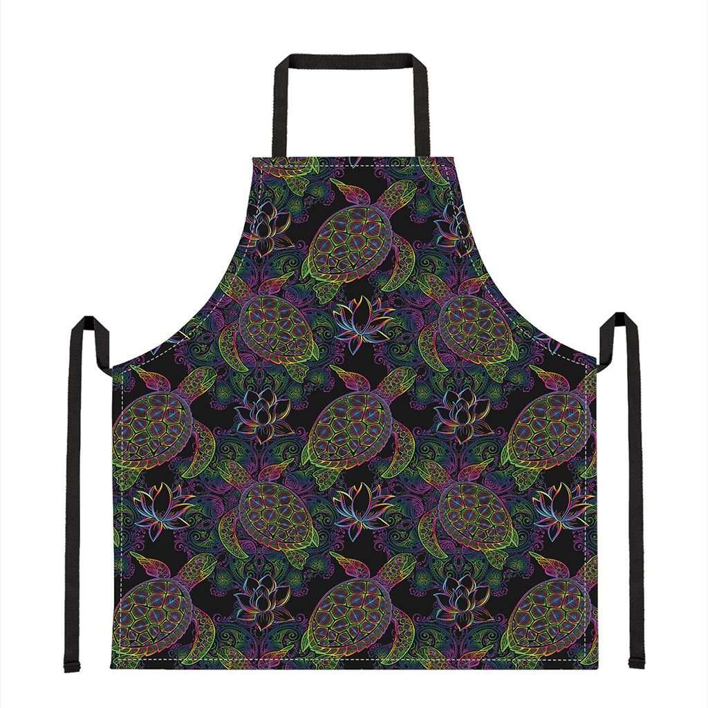 Psychedelic Sea Turtle Pattern Print Apron
