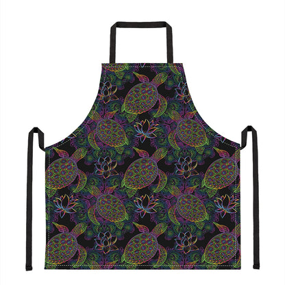 Psychedelic Sea Turtle Pattern Print Apron