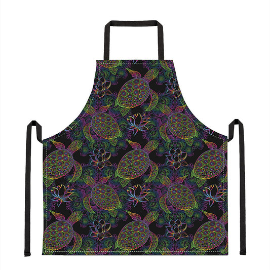 Psychedelic Sea Turtle Pattern Print Apron