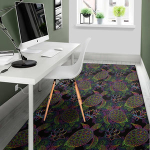 Psychedelic Sea Turtle Pattern Print Area Rug