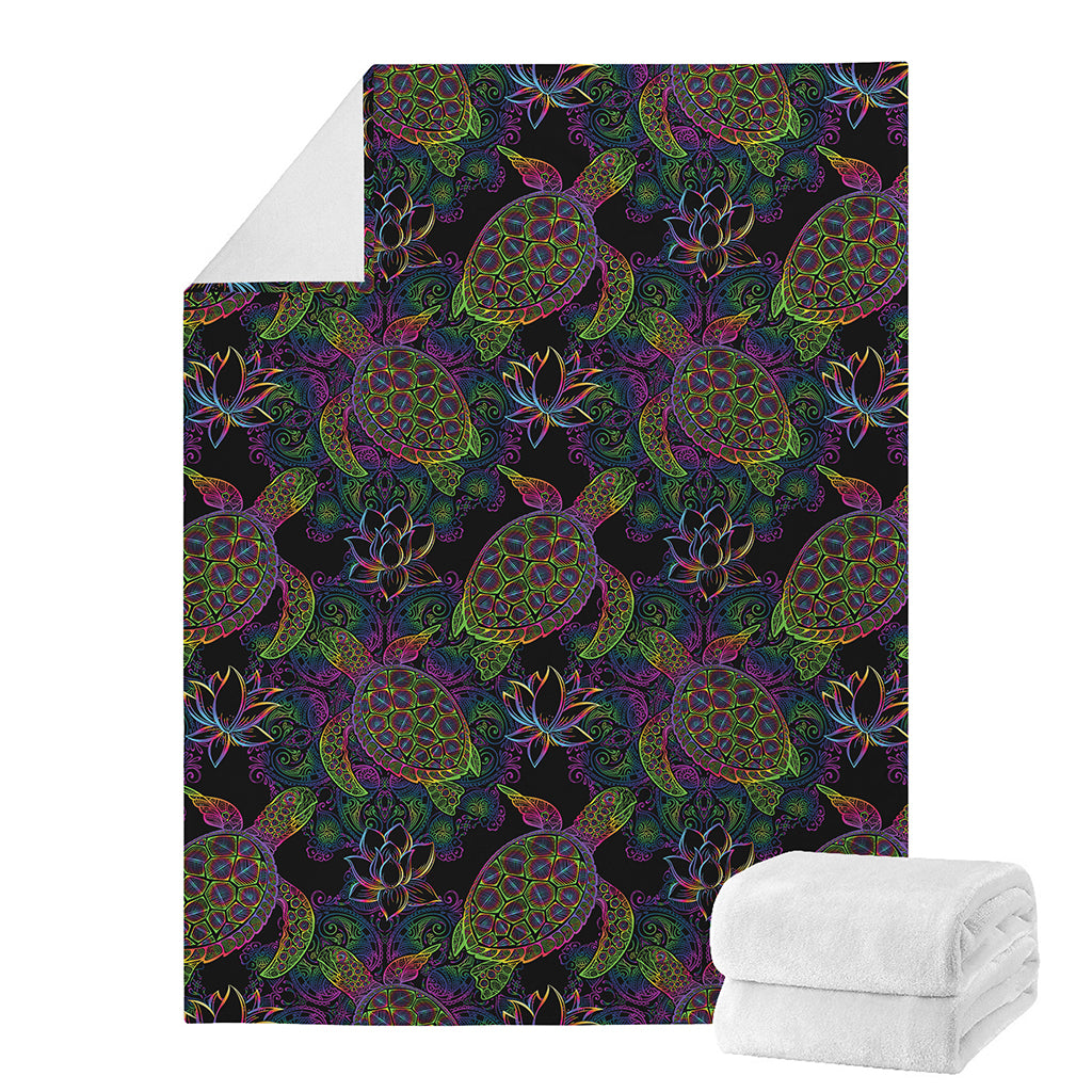 Psychedelic Sea Turtle Pattern Print Blanket