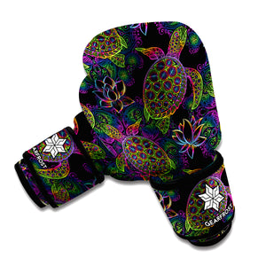 Psychedelic Sea Turtle Pattern Print Boxing Gloves