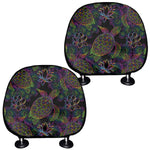 Psychedelic Sea Turtle Pattern Print Car Headrest Covers