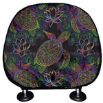 Psychedelic Sea Turtle Pattern Print Car Headrest Covers
