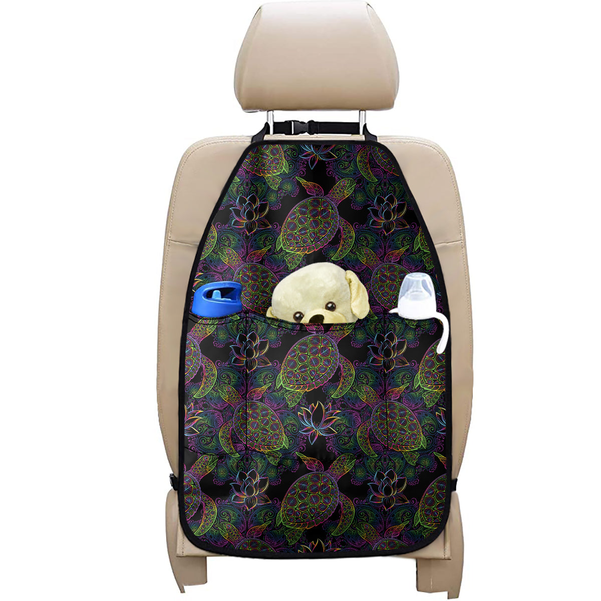 Psychedelic Sea Turtle Pattern Print Car Seat Organizers