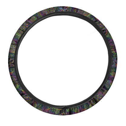 Psychedelic Sea Turtle Pattern Print Car Steering Wheel Cover