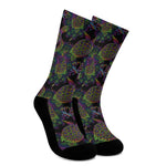 Psychedelic Sea Turtle Pattern Print Crew Socks