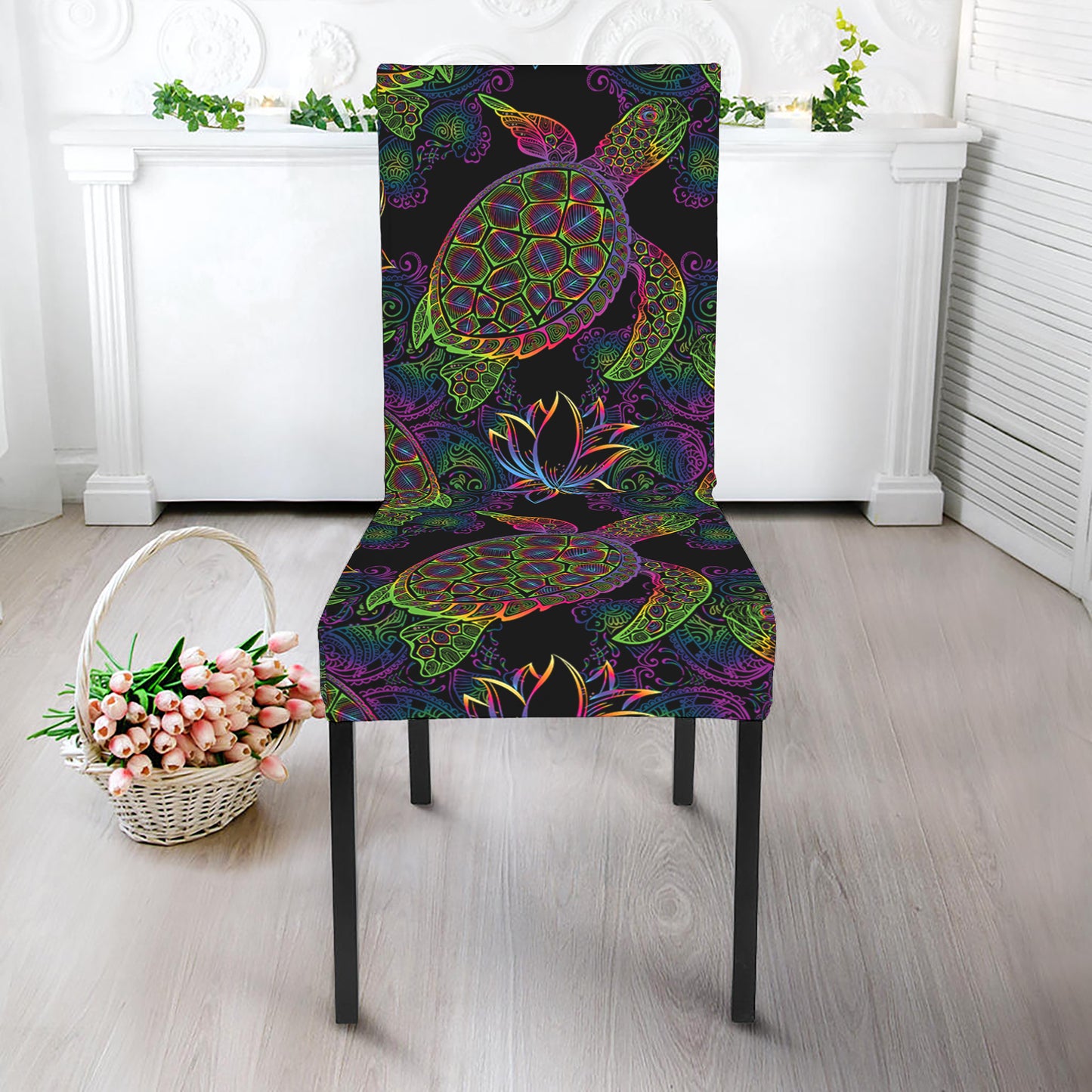 Psychedelic Sea Turtle Pattern Print Dining Chair Slipcover