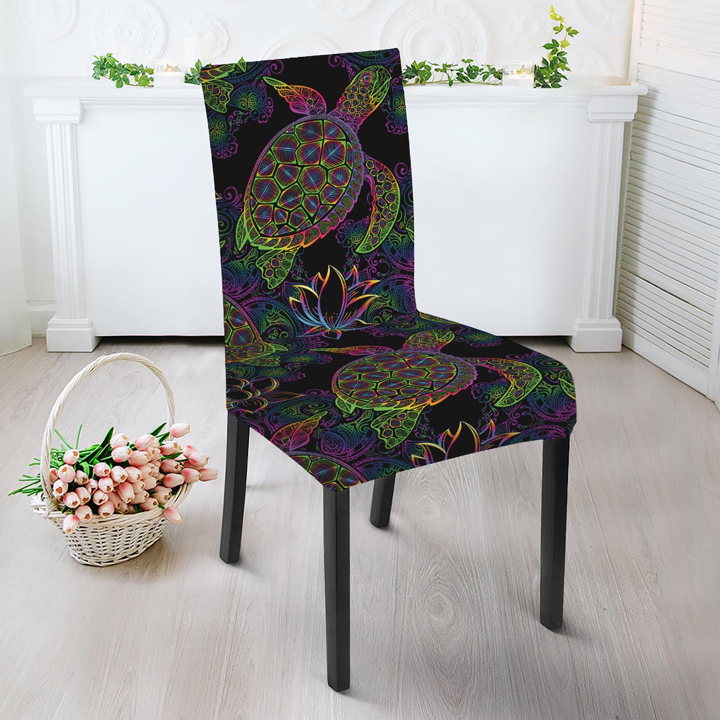 Psychedelic Sea Turtle Pattern Print Dining Chair Slipcover
