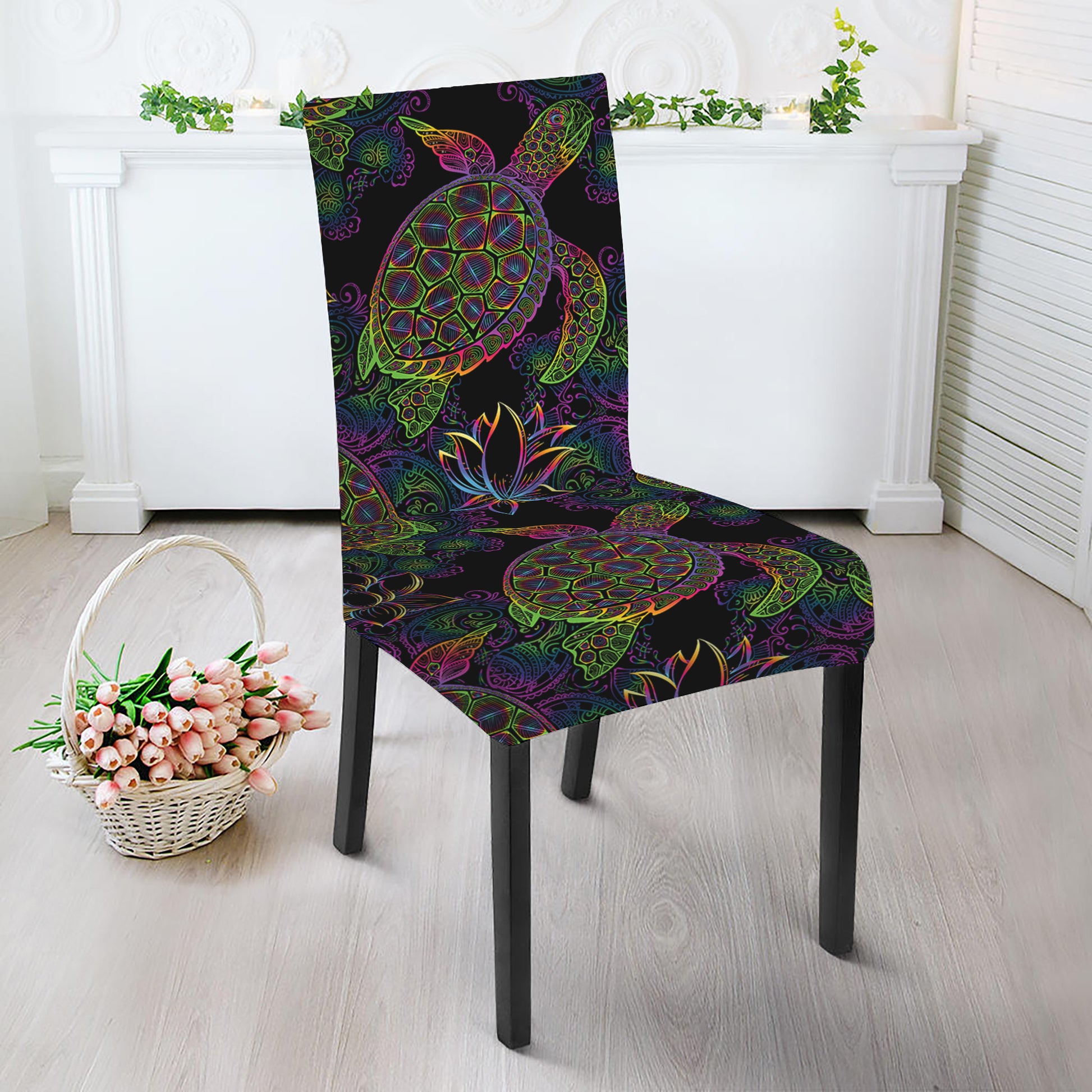 Psychedelic Sea Turtle Pattern Print Dining Chair Slipcover