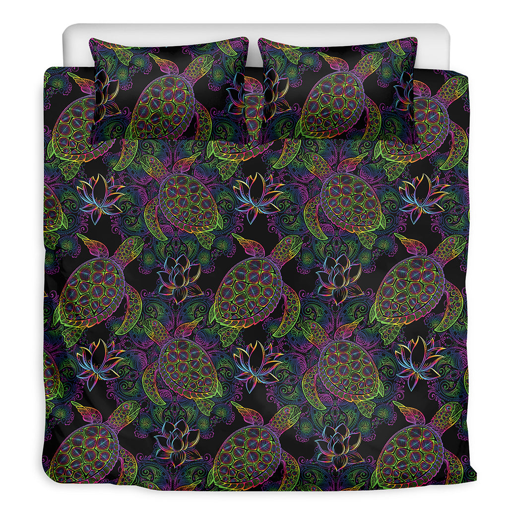 Psychedelic Sea Turtle Pattern Print Duvet Cover Bedding Set
