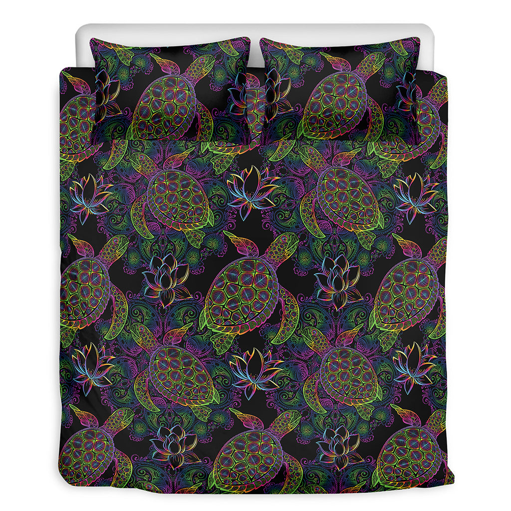 Psychedelic Sea Turtle Pattern Print Duvet Cover Bedding Set