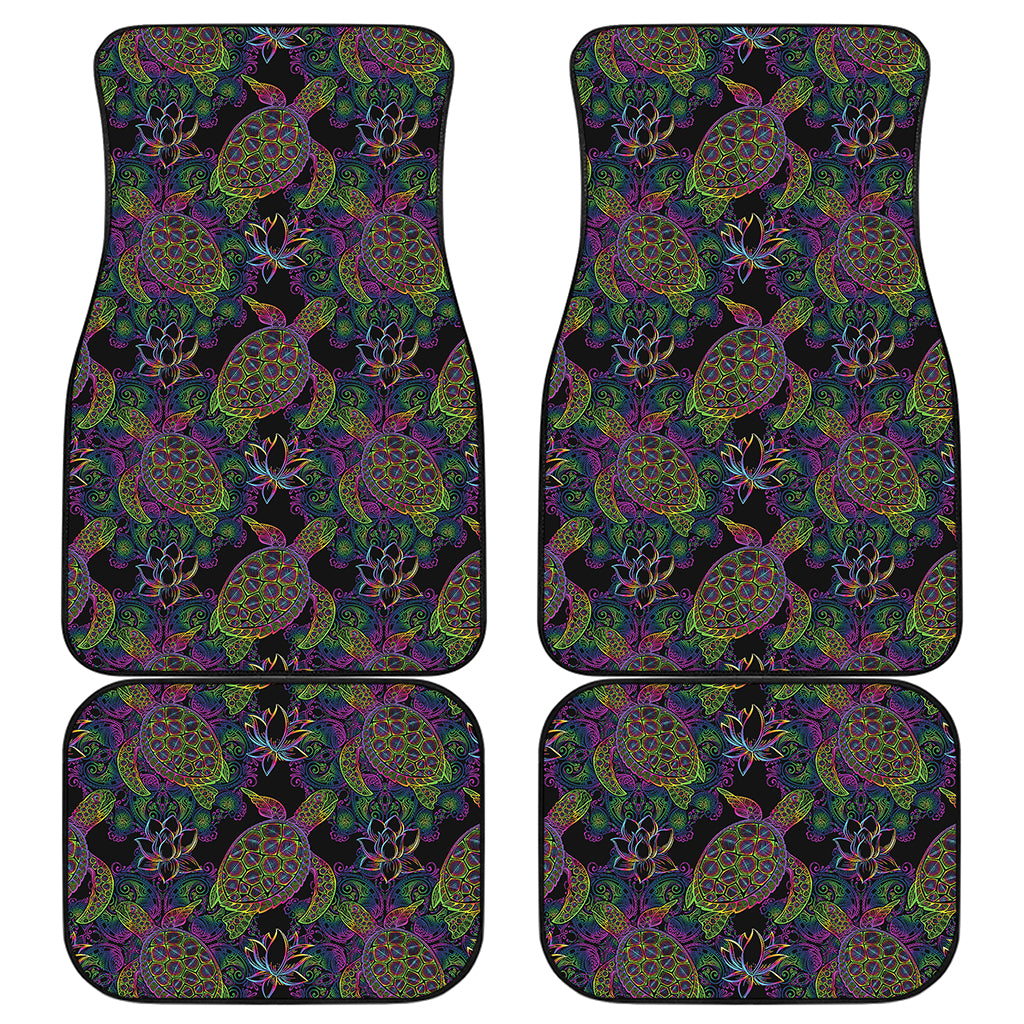 Psychedelic Sea Turtle Pattern Print Front and Back Car Floor Mats