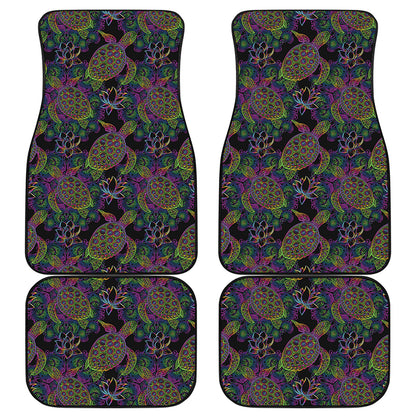 Psychedelic Sea Turtle Pattern Print Front and Back Car Floor Mats