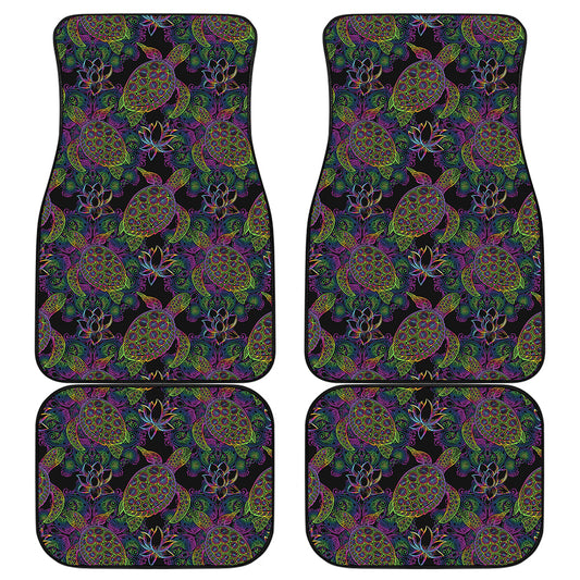 Psychedelic Sea Turtle Pattern Print Front and Back Car Floor Mats