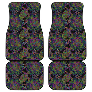 Psychedelic Sea Turtle Pattern Print Front and Back Car Floor Mats