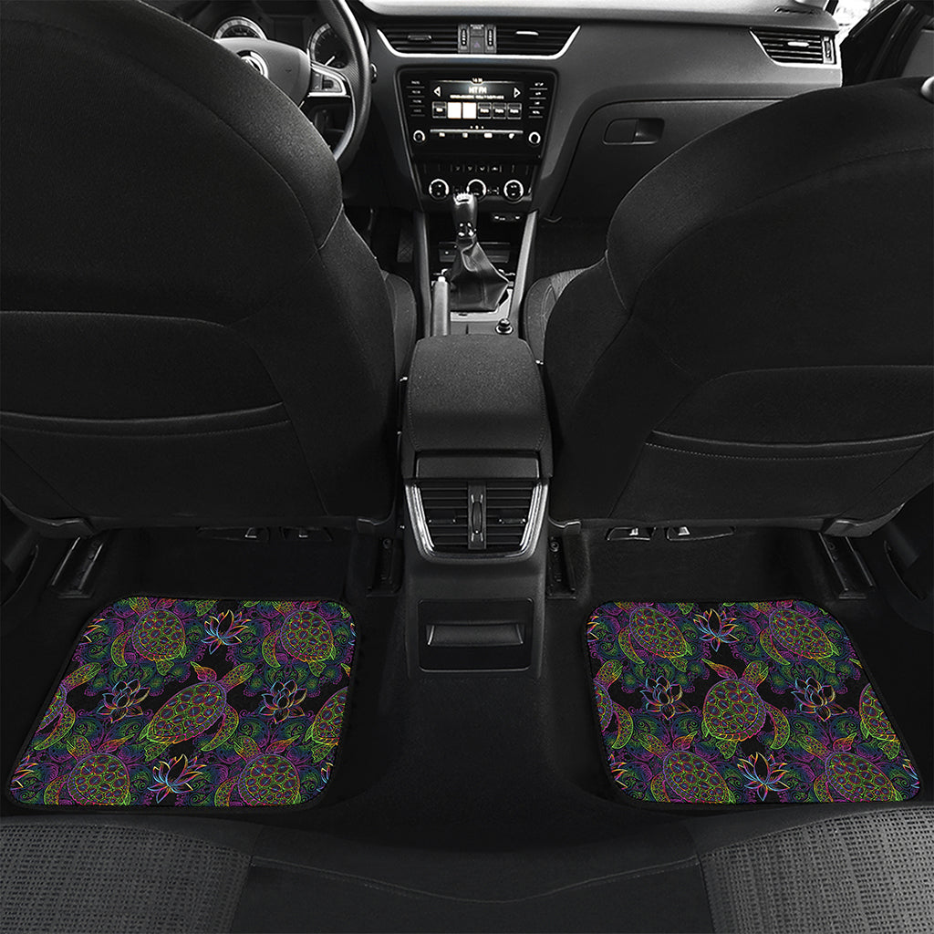 Psychedelic Sea Turtle Pattern Print Front and Back Car Floor Mats